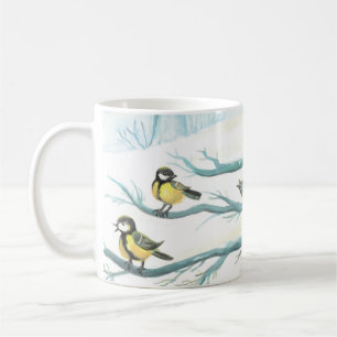 Birds in the white snow winter coffee mug
