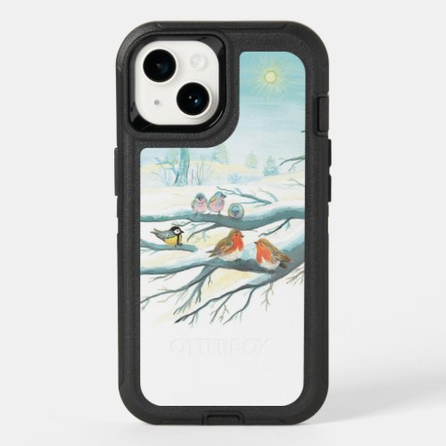 Birds in the white snow winter  OtterBox iPhone 14 case