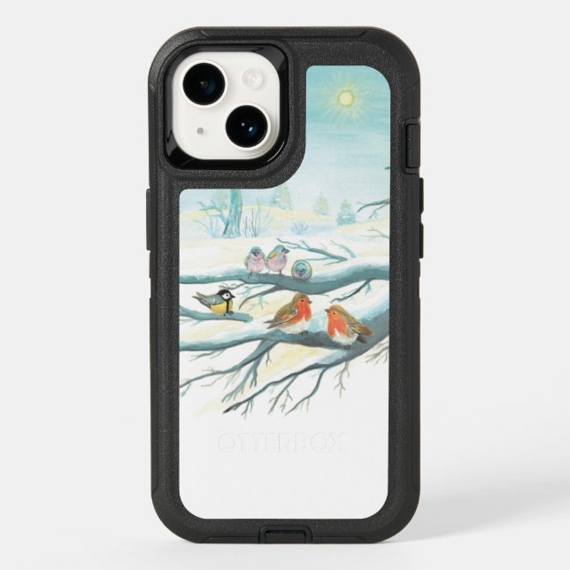 Birds in the white snow winter  otterbox iPhone case (Back)