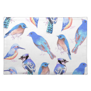 Birds in tints and shades of blue-bird lovers cloth placemat