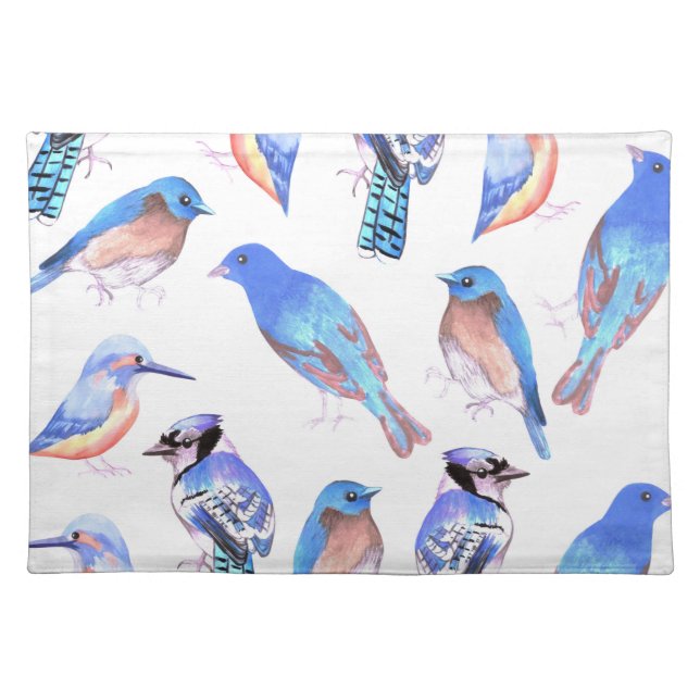 Birds in tints and shades of blue-bird lovers cloth placemat (Front)