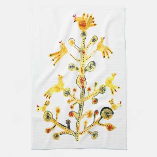 Birds in Tree Folk Art Watercolor CUSTOMIZE IT Kitchen Towel