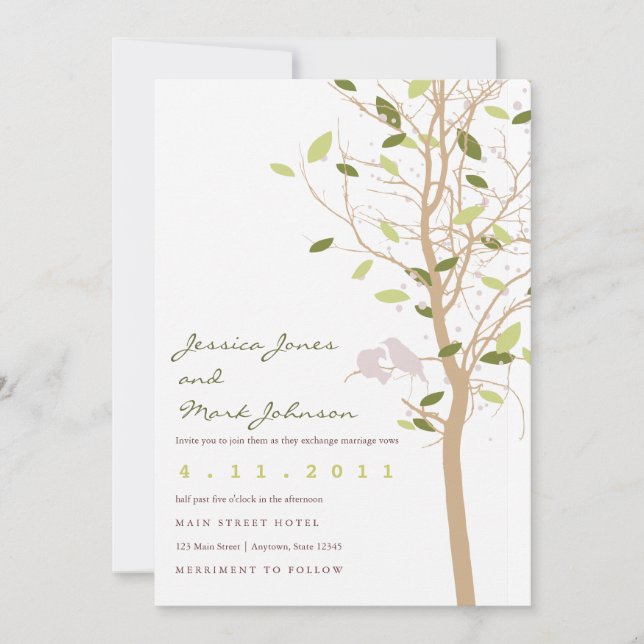 Birds in Tree with Leaves Invitation (Front)