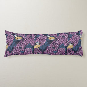 Birds in violet lilac garden body pillow