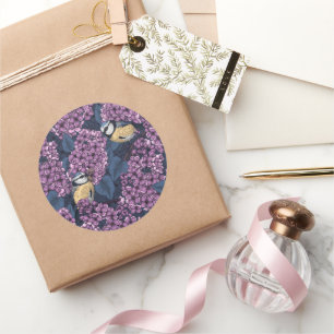 Birds in violet lilac garden classic round sticker