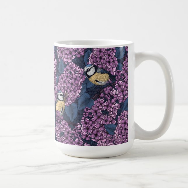 Birds in violet lilac garden coffee mug (Right)