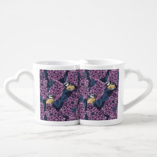 Birds in violet lilac garden coffee mug set