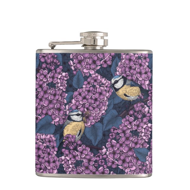 Birds in violet lilac garden flask (Front)