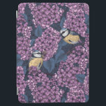 Birds in violet lilac garden iPad air cover<br><div class="desc">Cute spring design with two blue tit birds perching on flowering lilac branches. Hand-  drawn in Illustrator seamless vector pattern.</div>