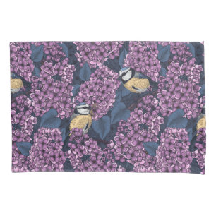 Birds in violet lilac garden pillow case