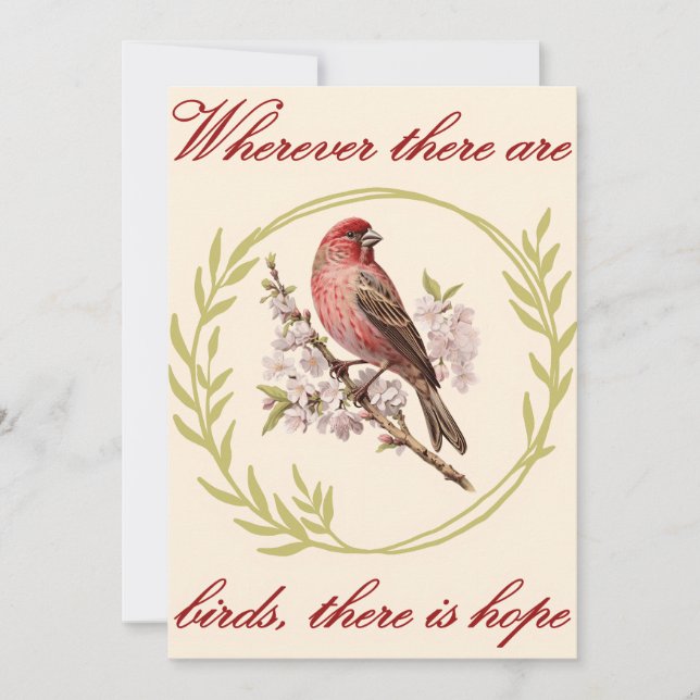 Birds Inspirational Quote, Bird Floral Wreath Holiday Card (Front)