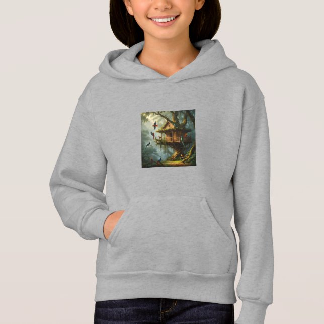 Birds Jungle Tree house painting  Hoodie (Front)
