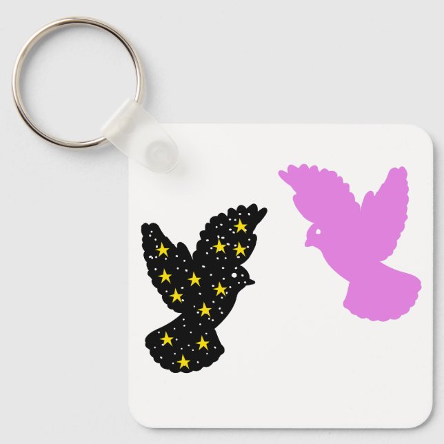 Birds Keychain – Twin Perch Silhouette Symbol (Front)