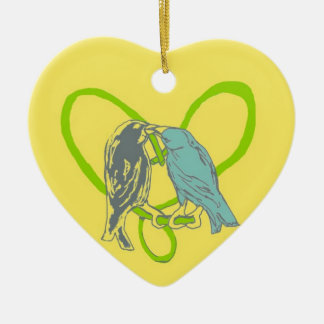 Birds Kissing Heart Swirl Vine Heart Ornament