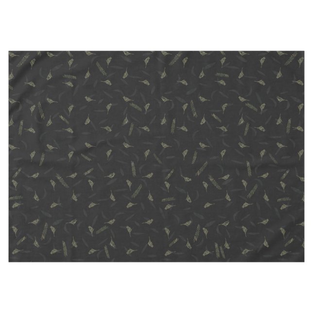 Birds Leaves Charcoal Black Green Brown Grey Tablecloth (Front (Horizontal))