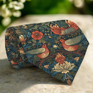 Birds Leaves Floral Vintage William Morris Pattern Neck Tie