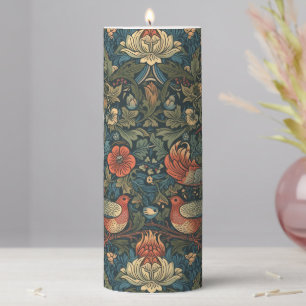 Birds Leaves Floral Vintage William Morris Pattern Pillar Candle
