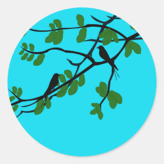 Birds_leaves_tree_blue_design Classic Round Sticker