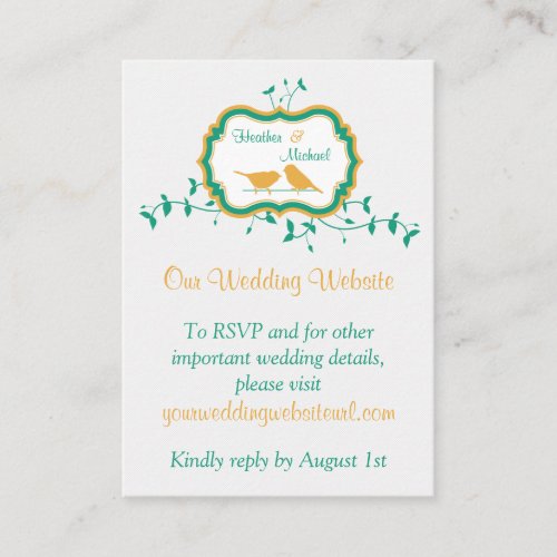 Birds Leaves Yellow Emerald Wedding Website Insert Business Card