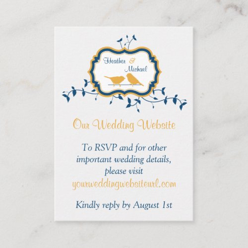 Birds Leaves Yellow Navy Wedding Website Insert Business Card Templates
