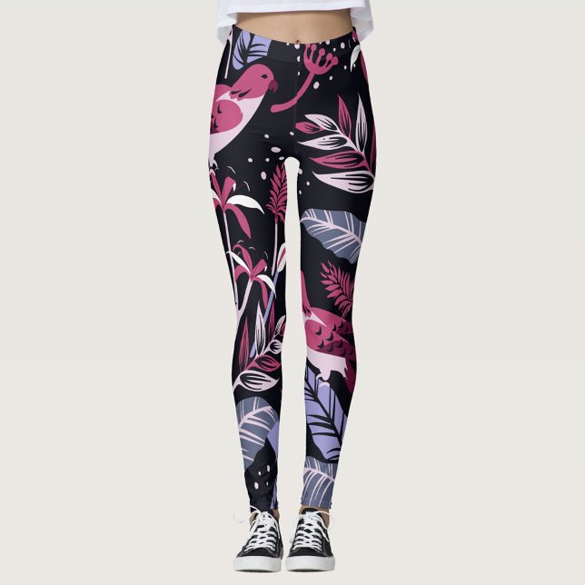 Birds Leggings (Front: A pattern of tropical leaves and birds!)