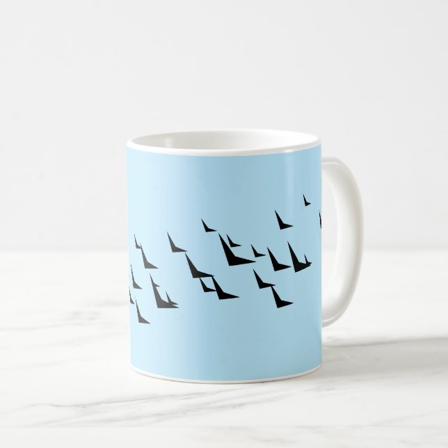 Birds light blue black pattern coffee mug (Front Right)