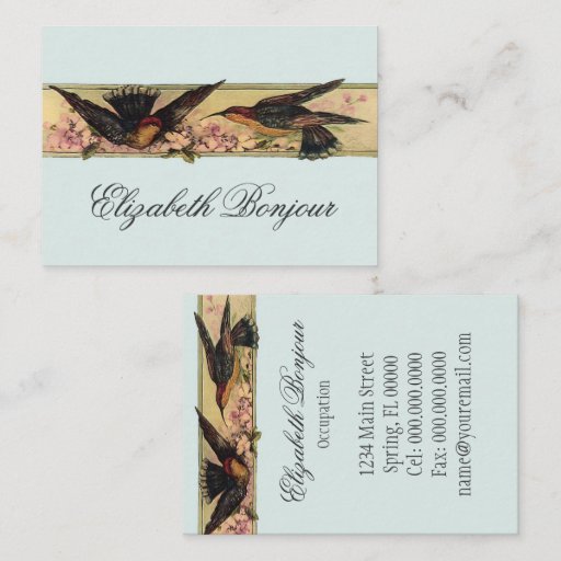 Customizable Birds Meeting ~ Business Cards Spring Flowers