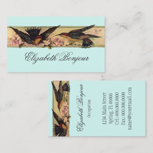 Customizable Birds Meeting ~ Business Cards Spring Flowers