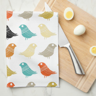 Birds Mid Century Modern Bright Colorful Retro Kitchen Towel