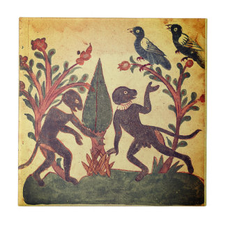 Birds Monkey Glow Worm Indian Renaissance Fable Ceramic Tile
