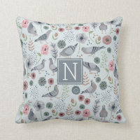 birds monogram light blue pigeon floral pattern
