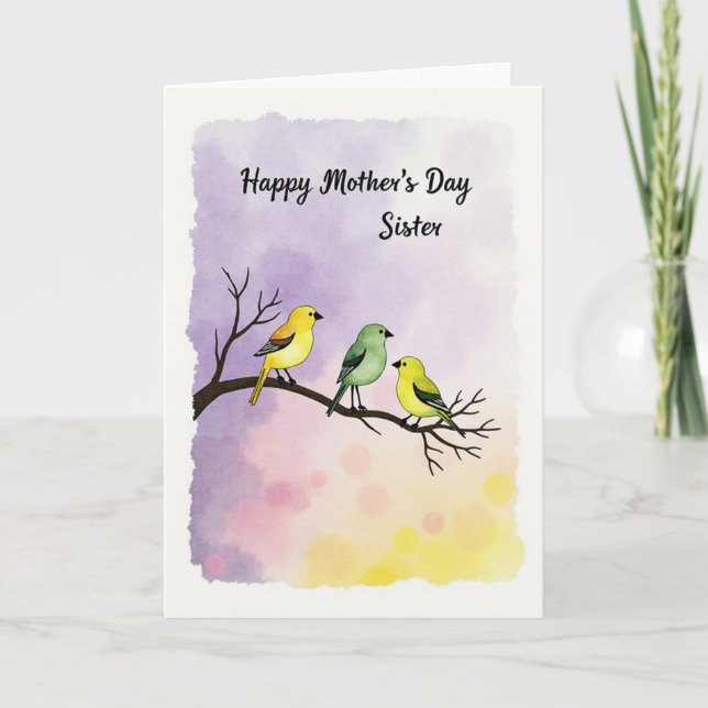 Birds Mothers Day Watercolor Card (Front)