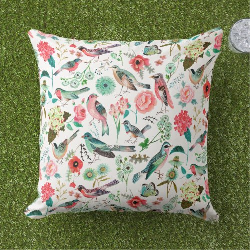 Birds multi_color all_over print outdoor pillow