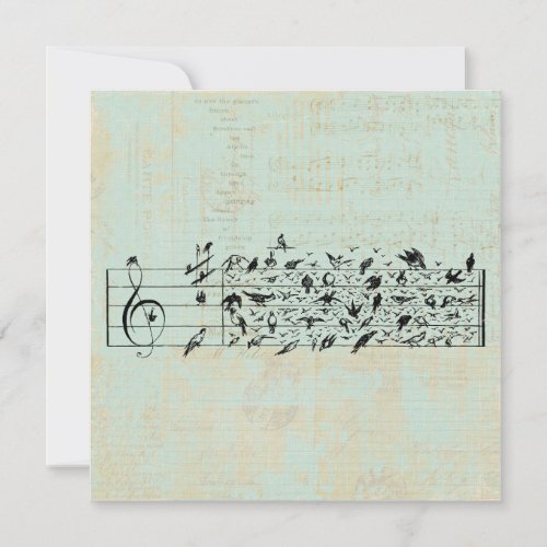 Birds  Music Staff Paper Vintage Aged Mint Green Holiday Card
