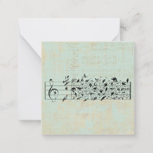 Birds  Music Staff Paper Vintage Aged Mint Green Note Card