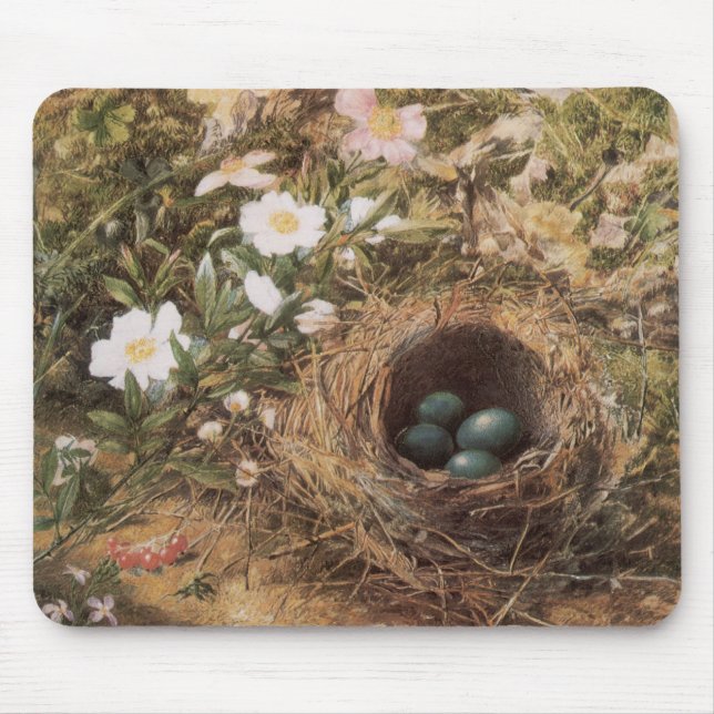 Bird's Nest and Dog Roses by John William Hill Mouse Pad (Front)