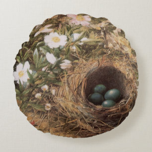 Bird's Nest and Dog Roses by John William Hill Round Pillow