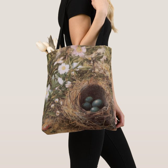 Bird's Nest and Dog Roses by John William Hill Tote Bag (Close Up)