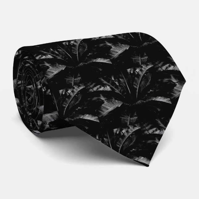 Bird's Nest Fern Necktie - Black (Rolled)