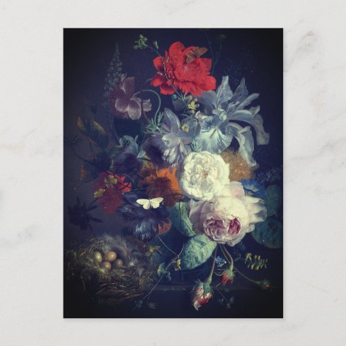 BIRDS NEST FLORAL DUTCH PAINTING POSTCARD