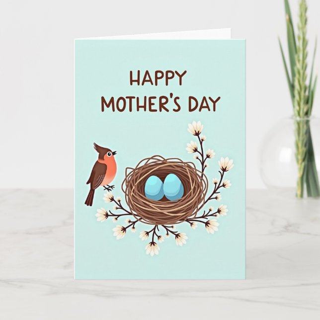 Birds Nest Mothers Day Illustration Card (Front)