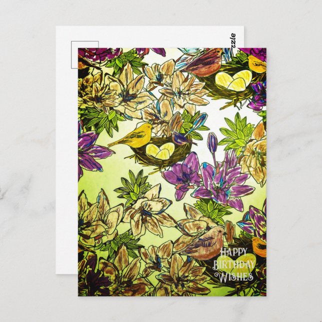 BIRD'S NEST ORANGE PURPLE  |  Colorbook Postcard (Front/Back)
