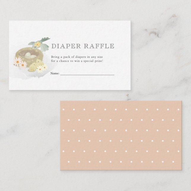 Bird's Nest Pink Baby Shower Diaper Raffle Ticket Enclosure Card (Front/Back)