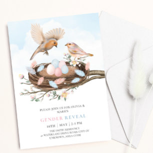 Birds Nest Spring Easter Floral Baby Gender Reveal Invitation