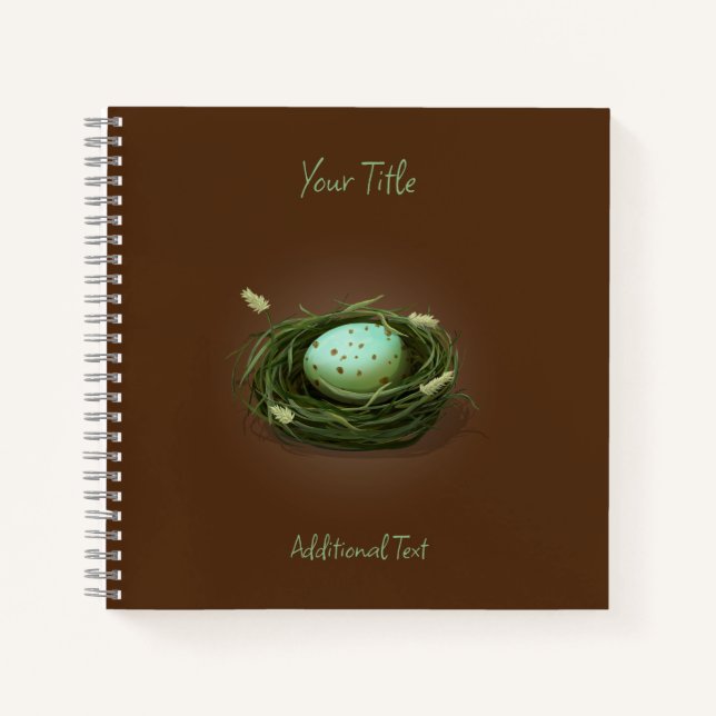 Bird's Nest With Blue Speckled Egg Custom Notebook (Front)