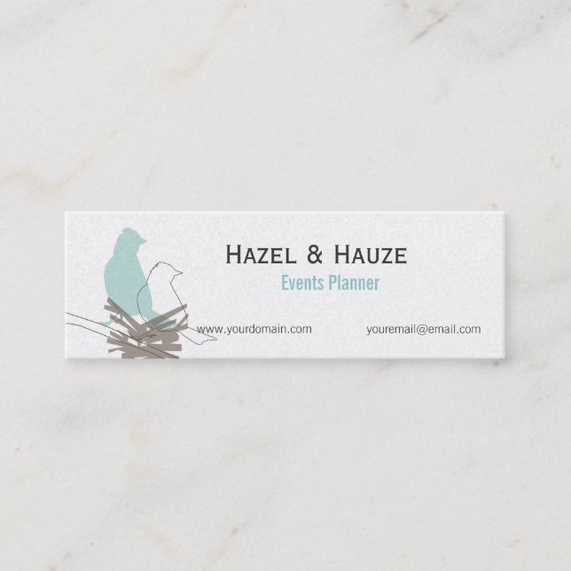 Birds Nesting Nature Wedding Events Planning Mini Business Card (Front)