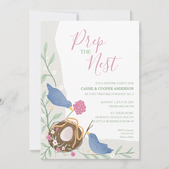 Birds Nesting- Prep the Nest- Baby Shower Invitation (Front)