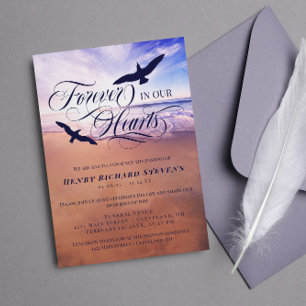 Birds Ocean Beach Forever In Our Hearts Funeral Invitation
