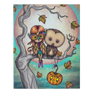 Birds of a Feather Fairy and Owl  Faux Canvas Print
