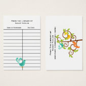 Birds of a Tree Book Insert Card. (Front & Back)